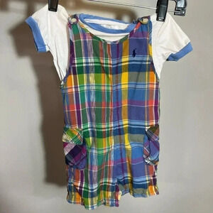 Ralph Lauren Baby plaid madras shortalls‎ size 9 months